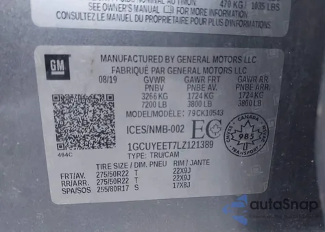 2020 Chevrolet Silverado 4Wd Short Bed Rst/4Wd Standard Bed Rst from USA, damaged, VIN 1GCUYEET7LZ121389